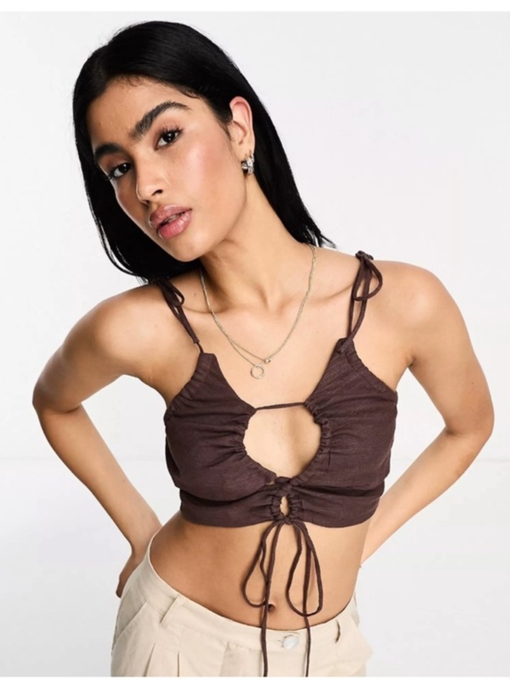 NWT ASOS DESIGN ruched keyhole strappy crop Tank Top